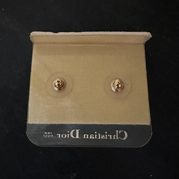 Christian Dior Earrings - Faux Onxy and Gold Tear Drop Shape Earrings - Vtg. 90s